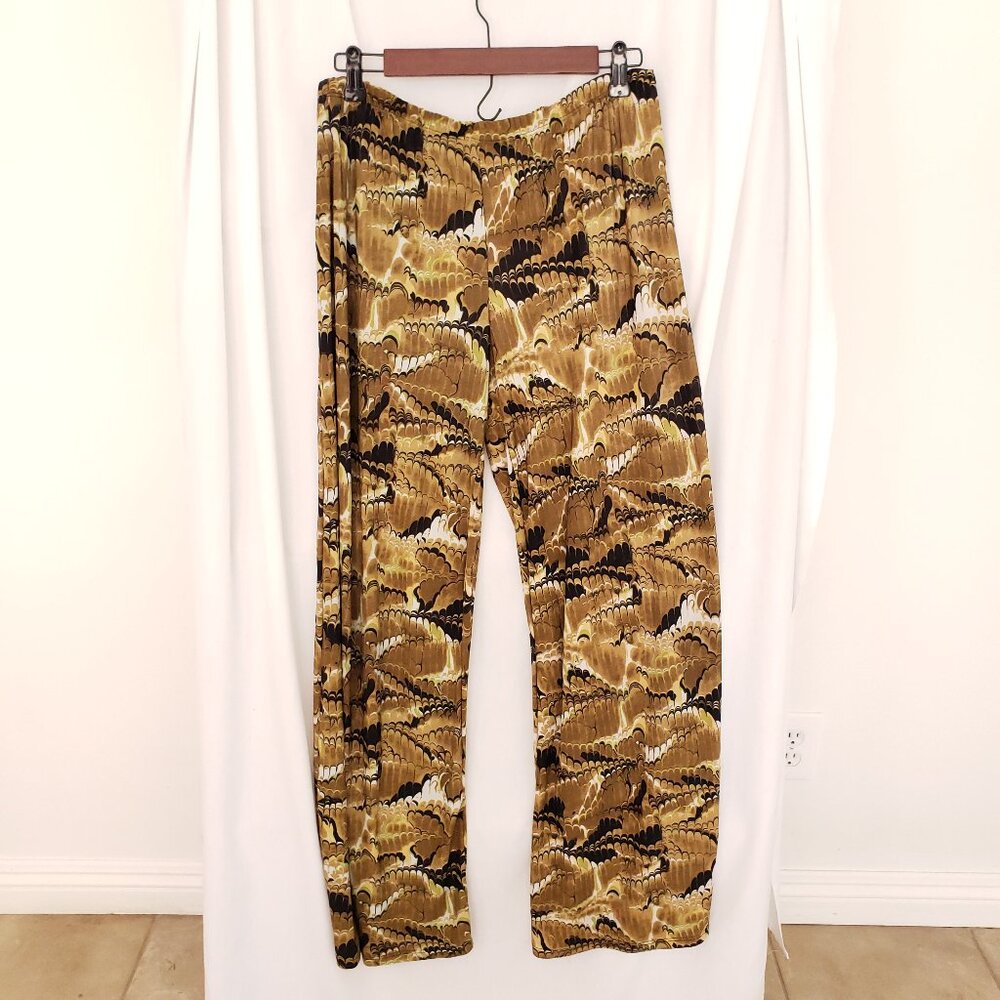 24/7 Comfort Green Multicolor Pattern Straight Wide Leg Stretchy Pants Size XL